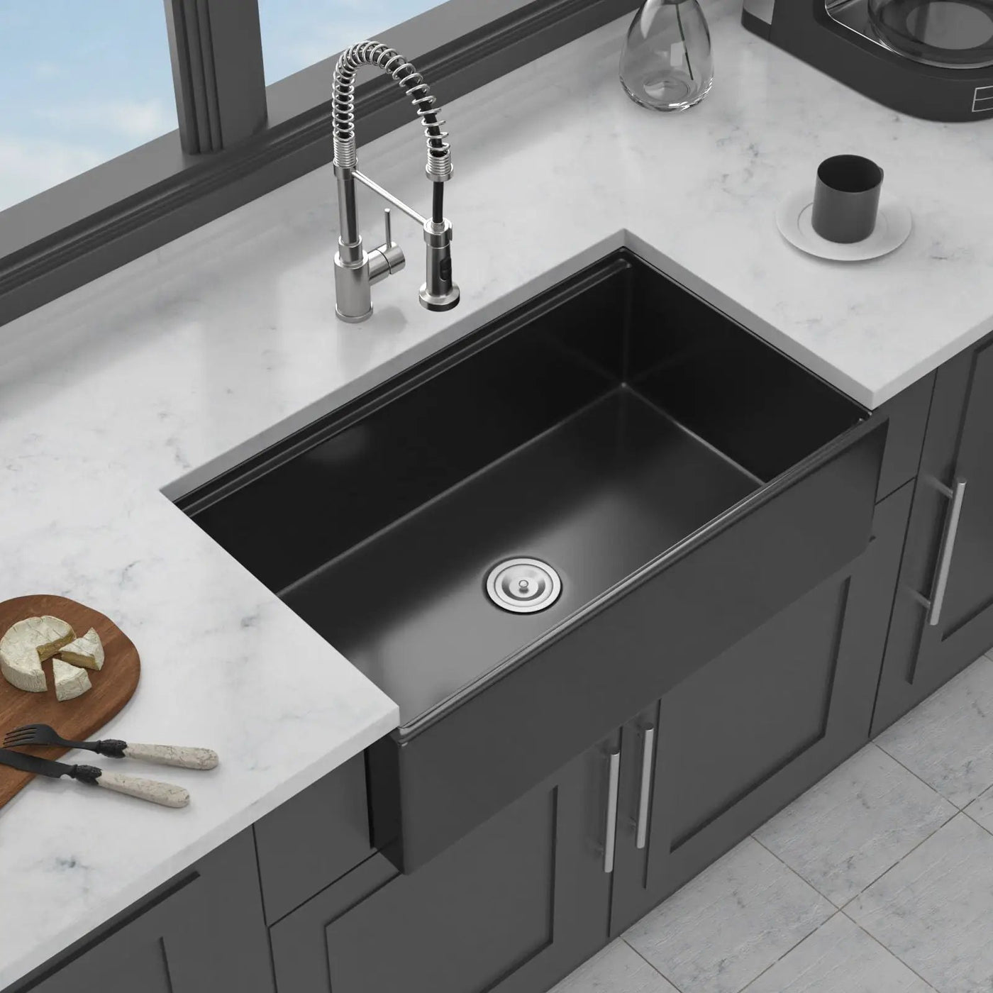 Porcelain Ceramic Farmhouse Sink Workstation With Reversible Apron Design - Single Bowl by HouseOfZazla
