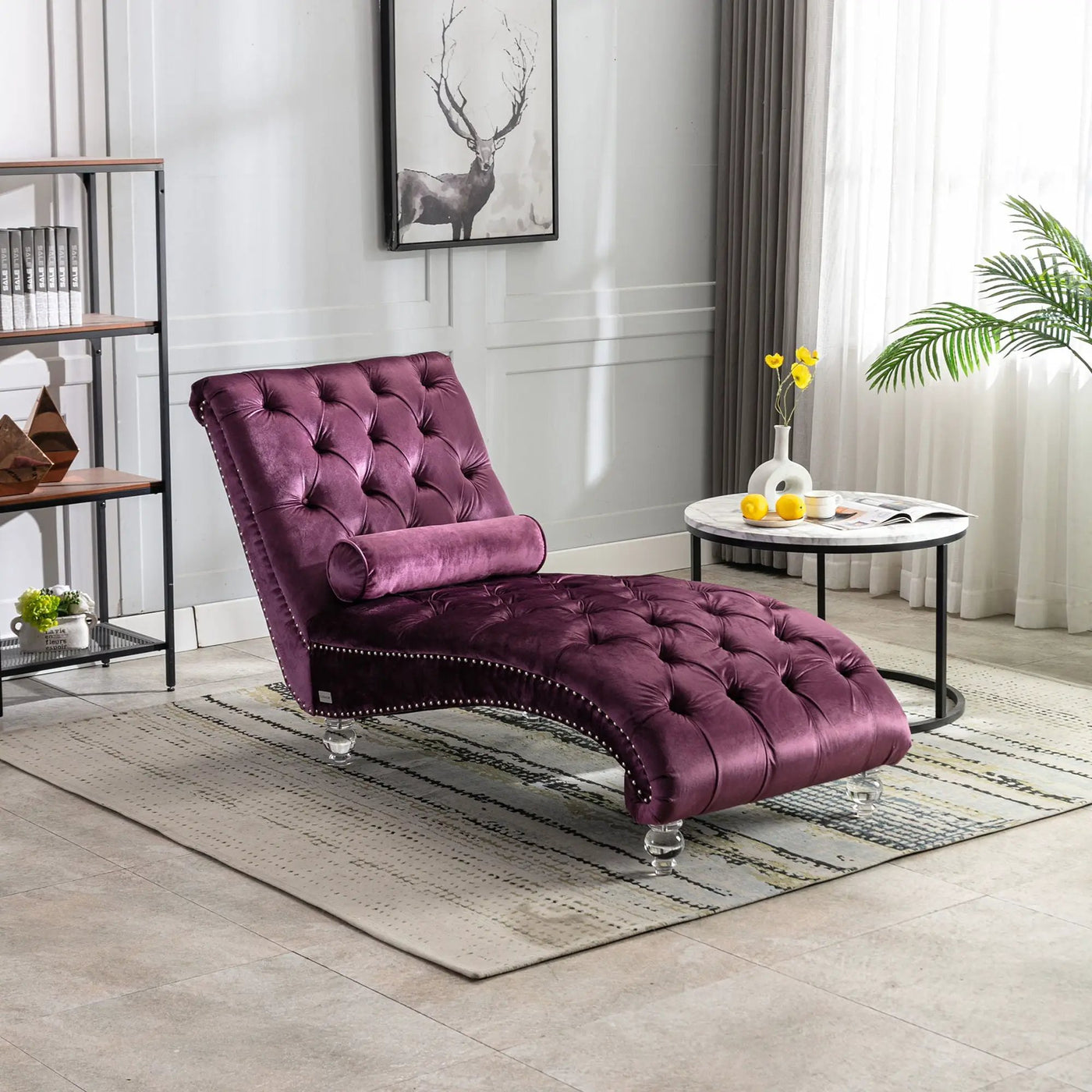 Chaise Lounge Indoor, Button Tufted Upholstered Chaise Lounge Chair With Pillow by HouseOfZazla