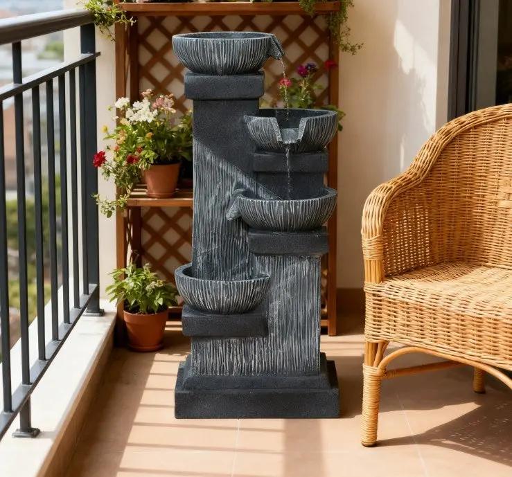 4-Tier Resin Cascading Bowls Outdoor Waterfall Fountain with LED Lights by HouseOfZazla