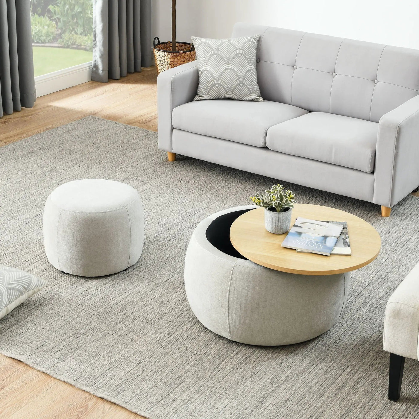 Round Storage Ottoman, 2 In 1 Function, End Table And Ottoman by HouseOfZazla