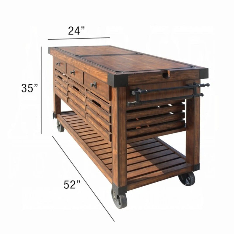 Kaif - Distressed Chestnut Kitchen Cart - Chestnut by HouseOfZazla
