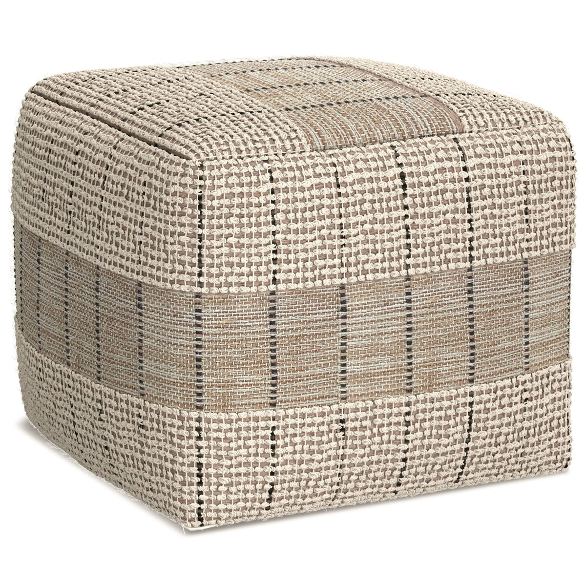 Square Woven Pouf with Handwoven Jute & Cotton - Natural / Gray