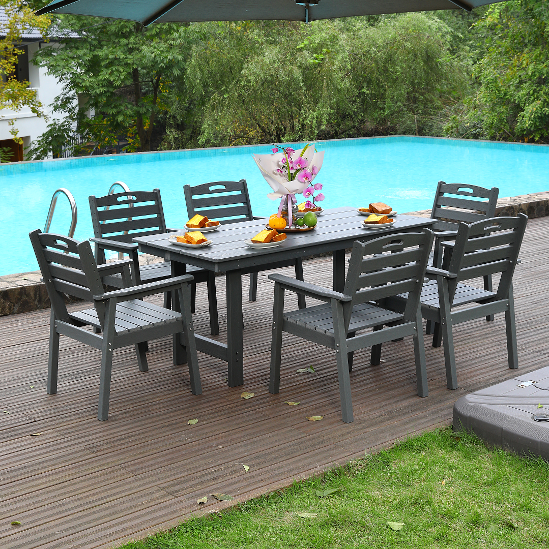 HDPE Outdoor Patio Dining Set - Table and Six Chairs by HouseOfZazla
