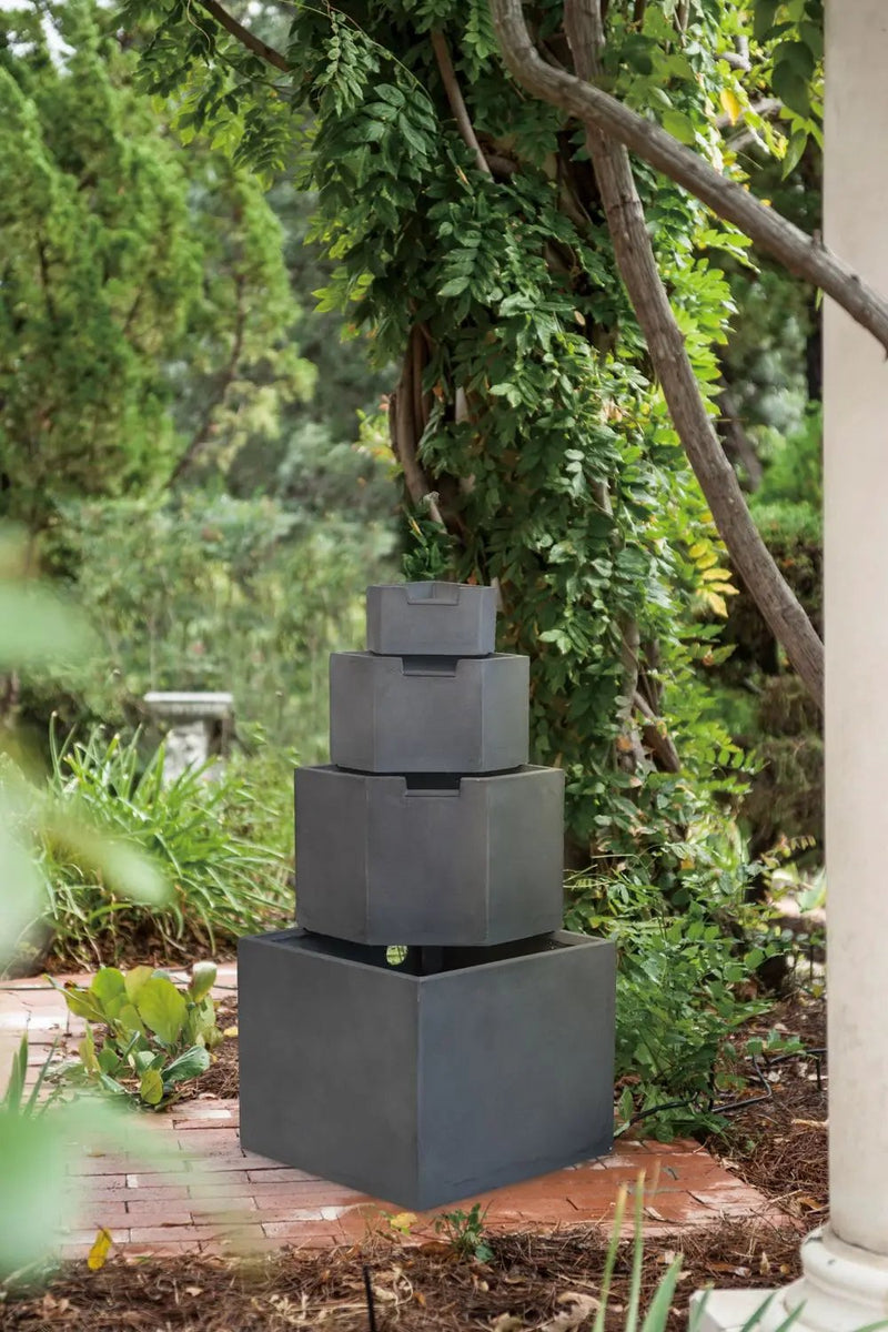 Cement 4 Tier Block Water Fountain Outdoor - Gray by HouseOfZazla