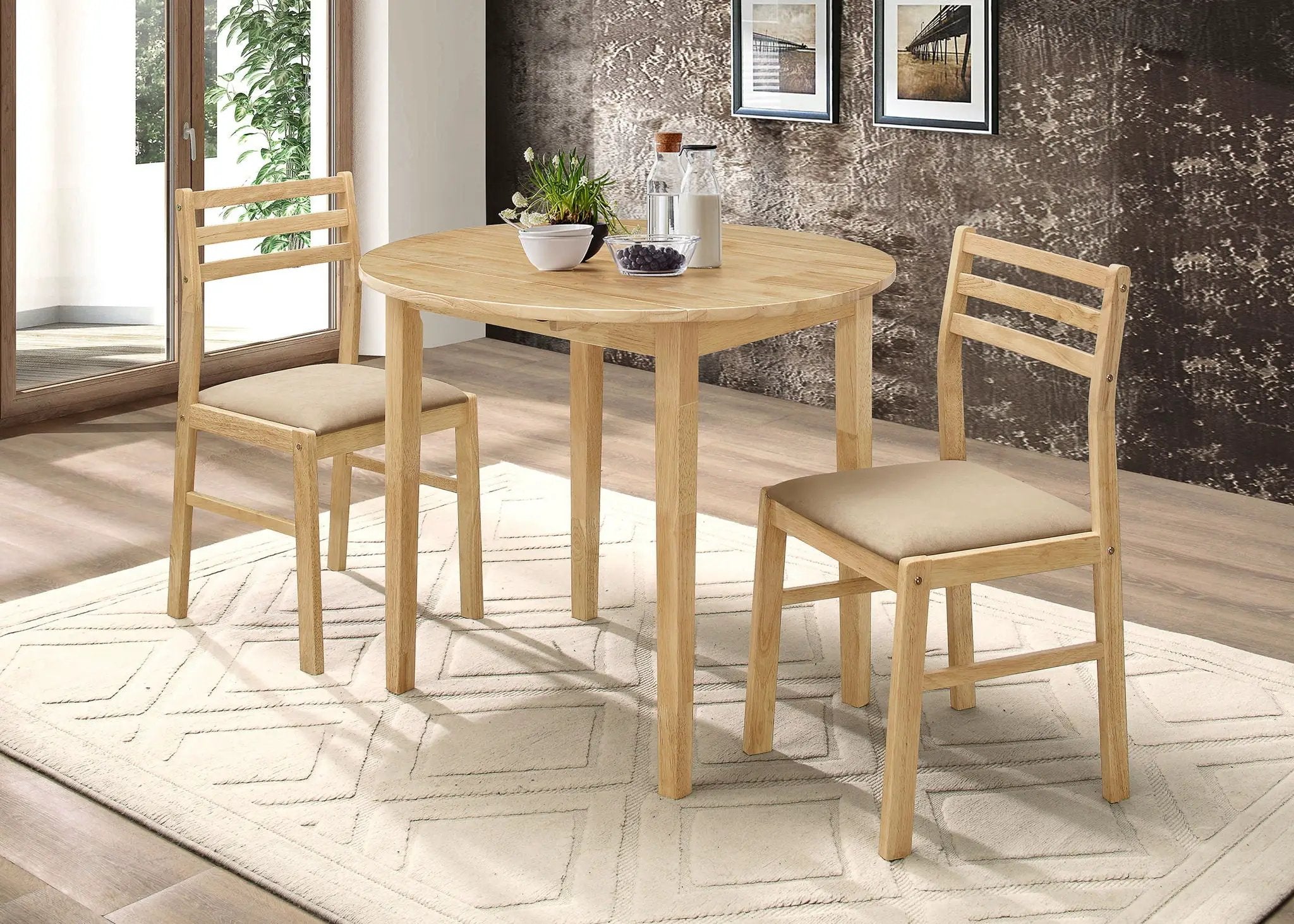 Bucknell 3-piece Round Drop Leaf Dining Table Set Natural by Unique Piece Furniture