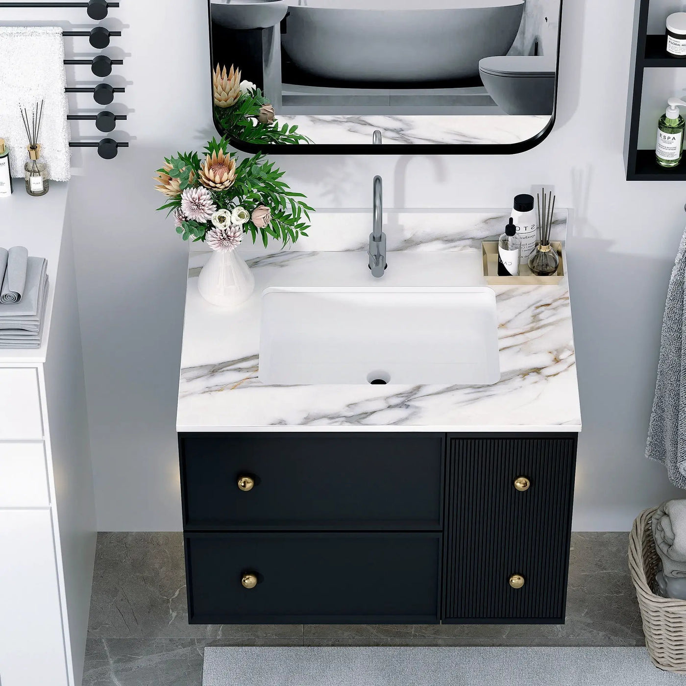 Elegant Vanity Top With Undermount Sink And Backsplash, Sintered Stone by HouseOfZazla
