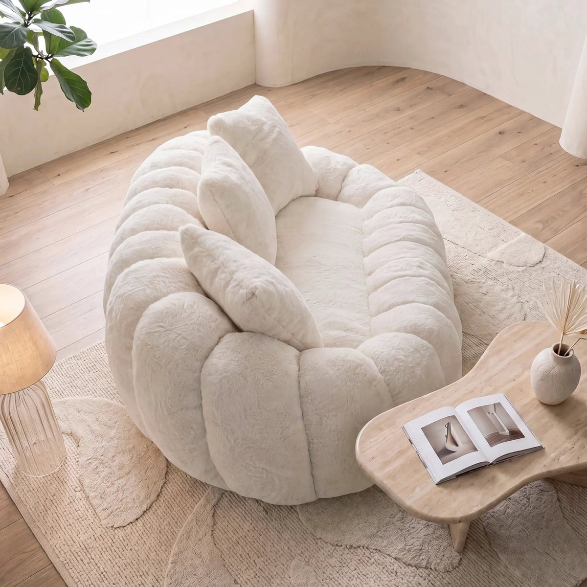 Floral-Shaped Ultra-Soft Faux Fur Two-Seater Sofa by HouseOfZazla
