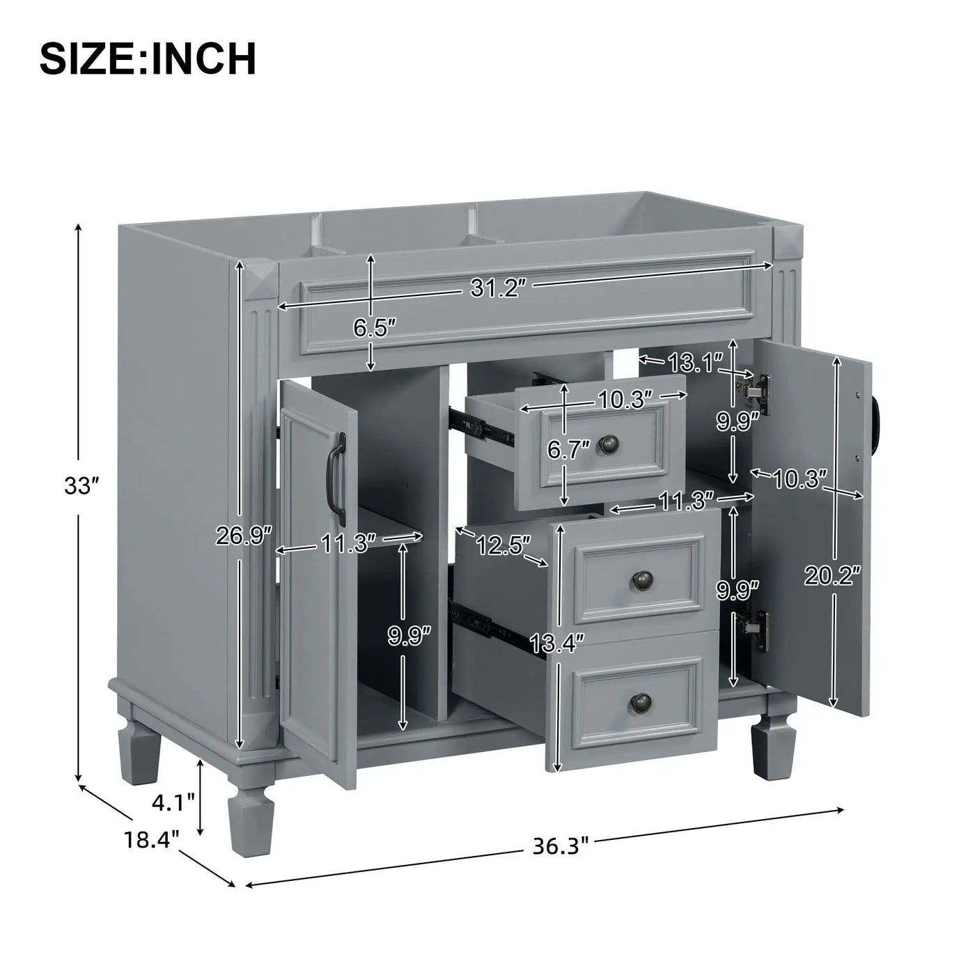 Bathroom Vanity Cabinet With 2 Soft Closing Doors And 2 Drawers by HouseOfZazla