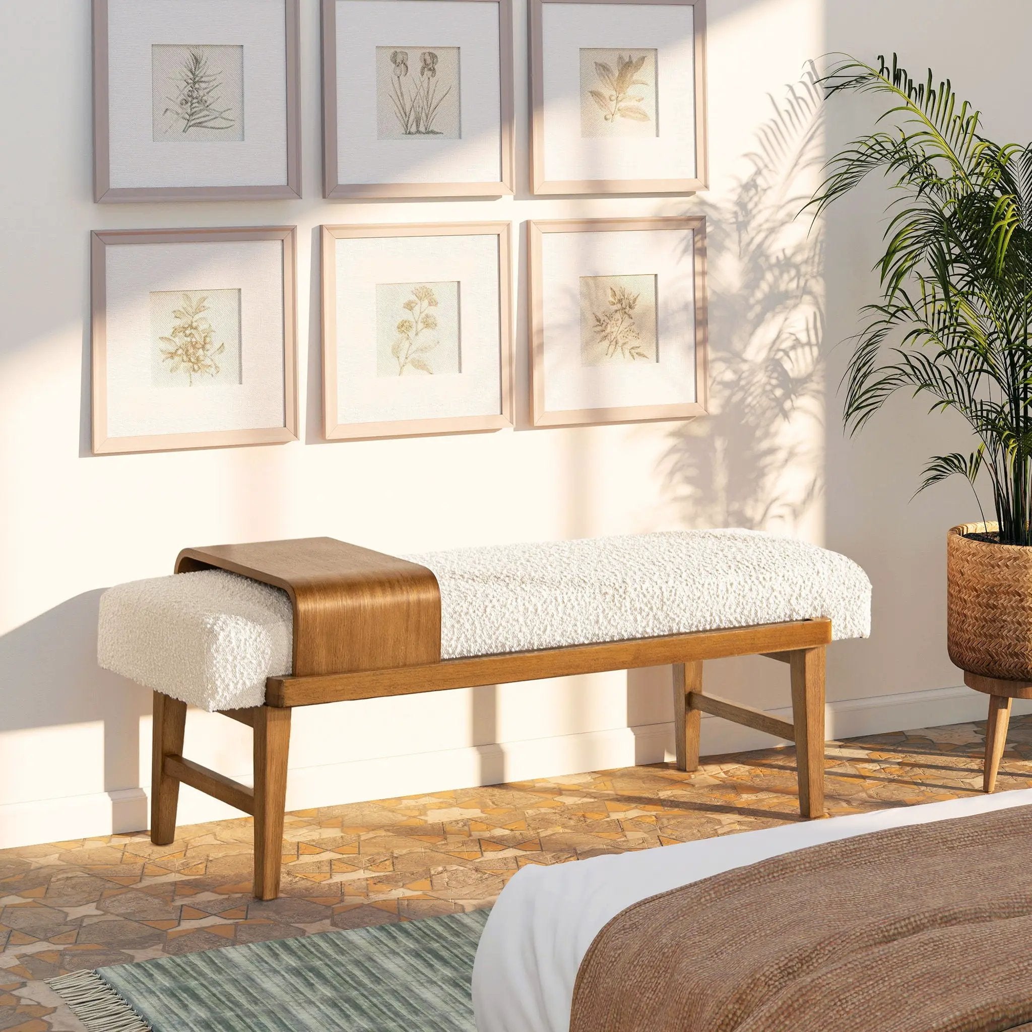 Billie - Modern Telephone Bench With Sliding Shelf - Ivory White by HouseOfZazla