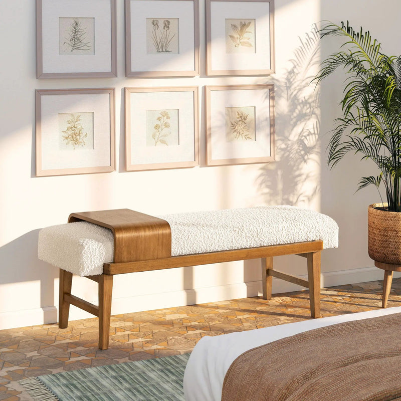 Billie - Modern Telephone Bench With Sliding Shelf - Ivory White by HouseOfZazla