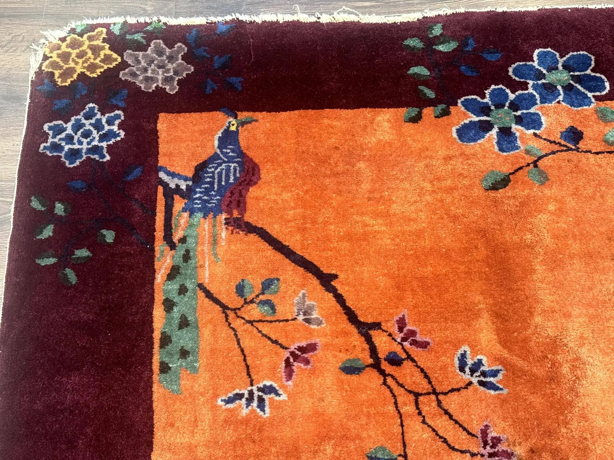 Chinese Art Deco Rug 5x8, Antique Chinese Wool Rug, Nichols Rug, Rare Chinese Carpet, Orange and Purple-Maroon by Jewel Rugs