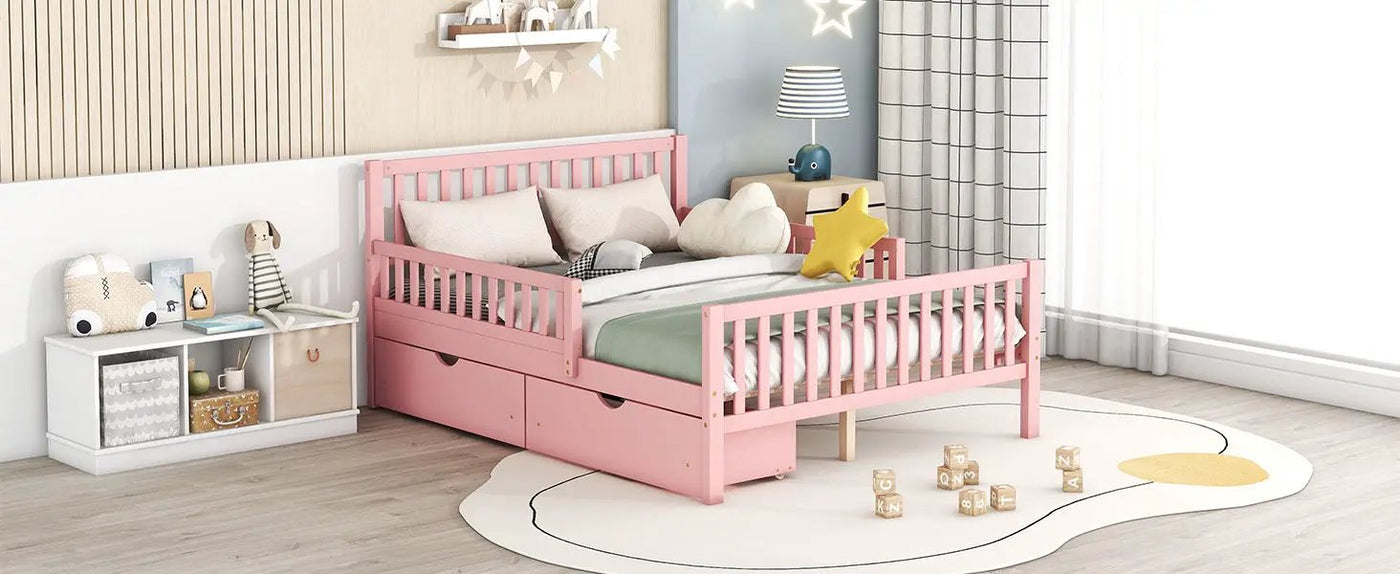 Platform Bed With Guardrails On Both Sides And 2 Storage Drawers by HouseOfZazla