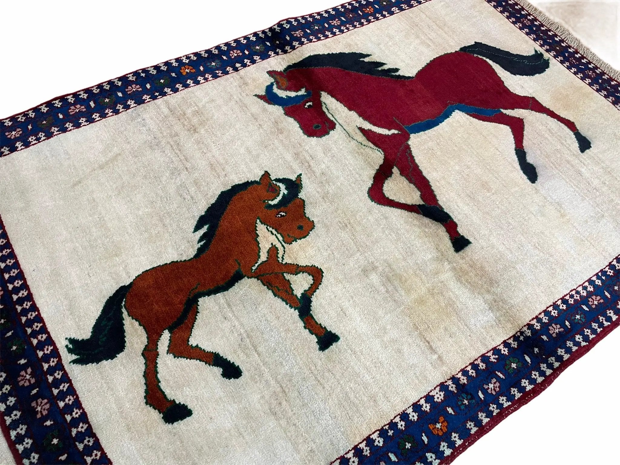 3.5 X 5 Handmade Hand-Knotted Quality Wool Pictorial Brown Horses Animal Rug by Jewel Rugs