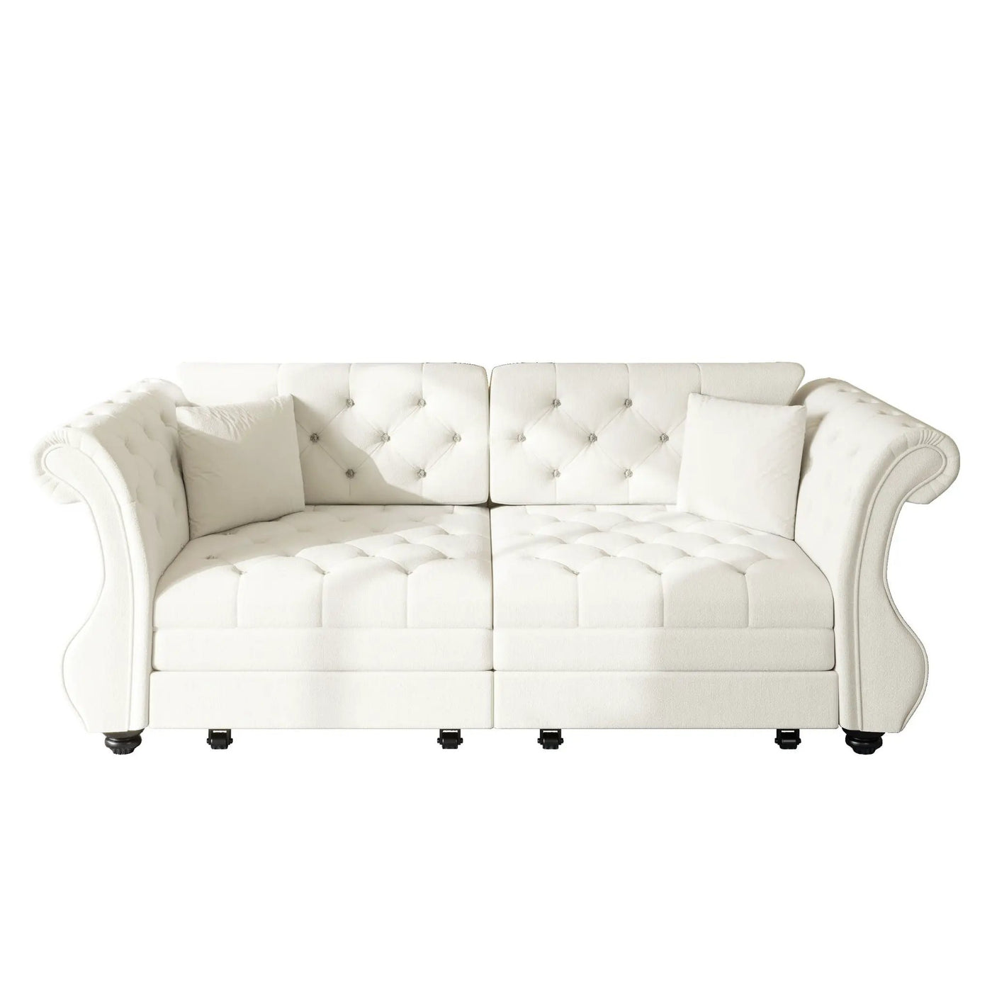 Oversized Chesterfield Pull Out Sofa Bed, Roll Arm Couch With Flower Tufting For Living Room by HouseOfZazla