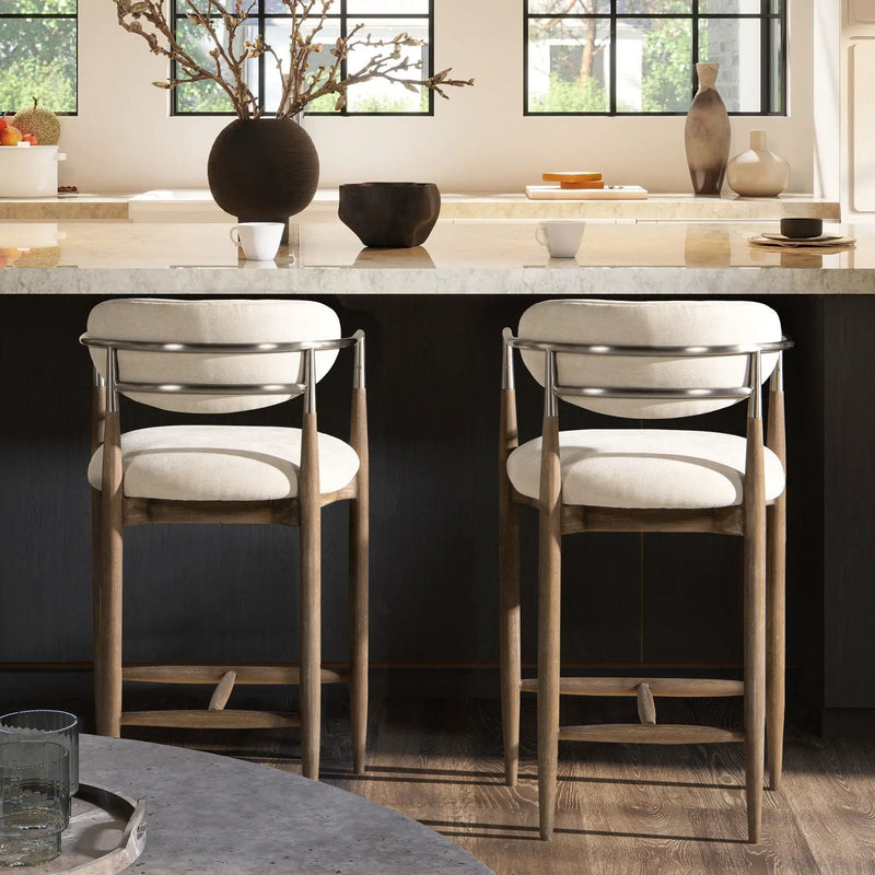 Artemis - Mixed Material Upholstered Counter Stool - Warm White by HouseOfZazla
