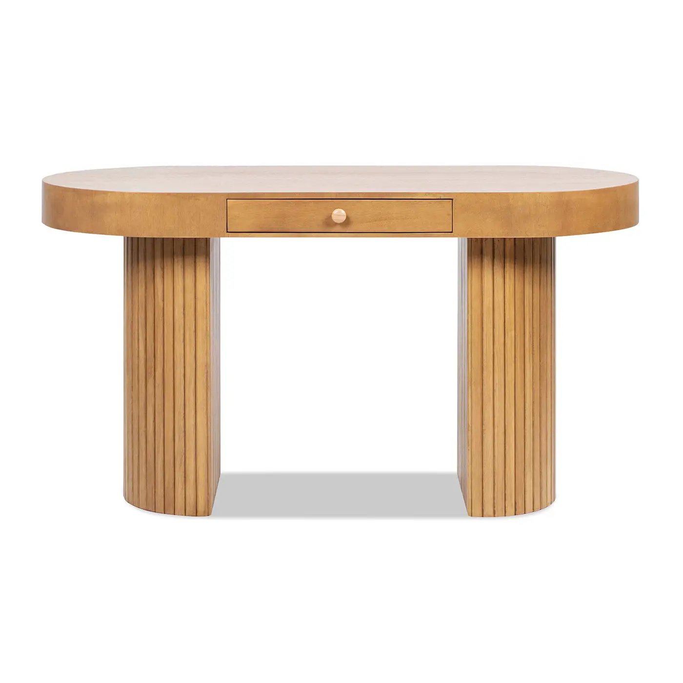 Jesse - Single Drawer Fluted Oval Console Desk - Honey Brown by HouseOfZazla