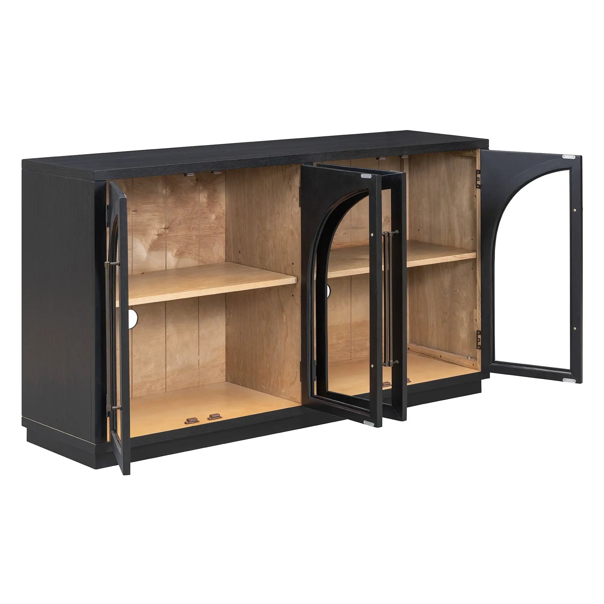 4-Door Large Storage Sideboard Buffet Cabinet with Glass Doors Arched Cabinet (Black) by HouseOfZazla