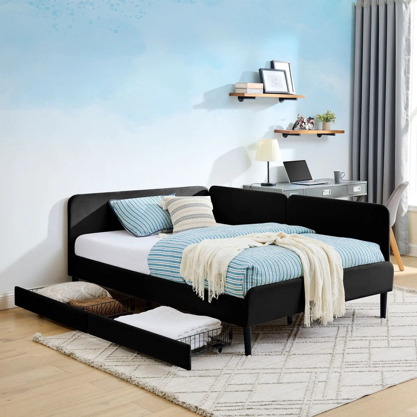 Upholstered Platform Bed Frame With 2 Storage Drawers And Adjustable Sofa Bed by HouseOfZazla