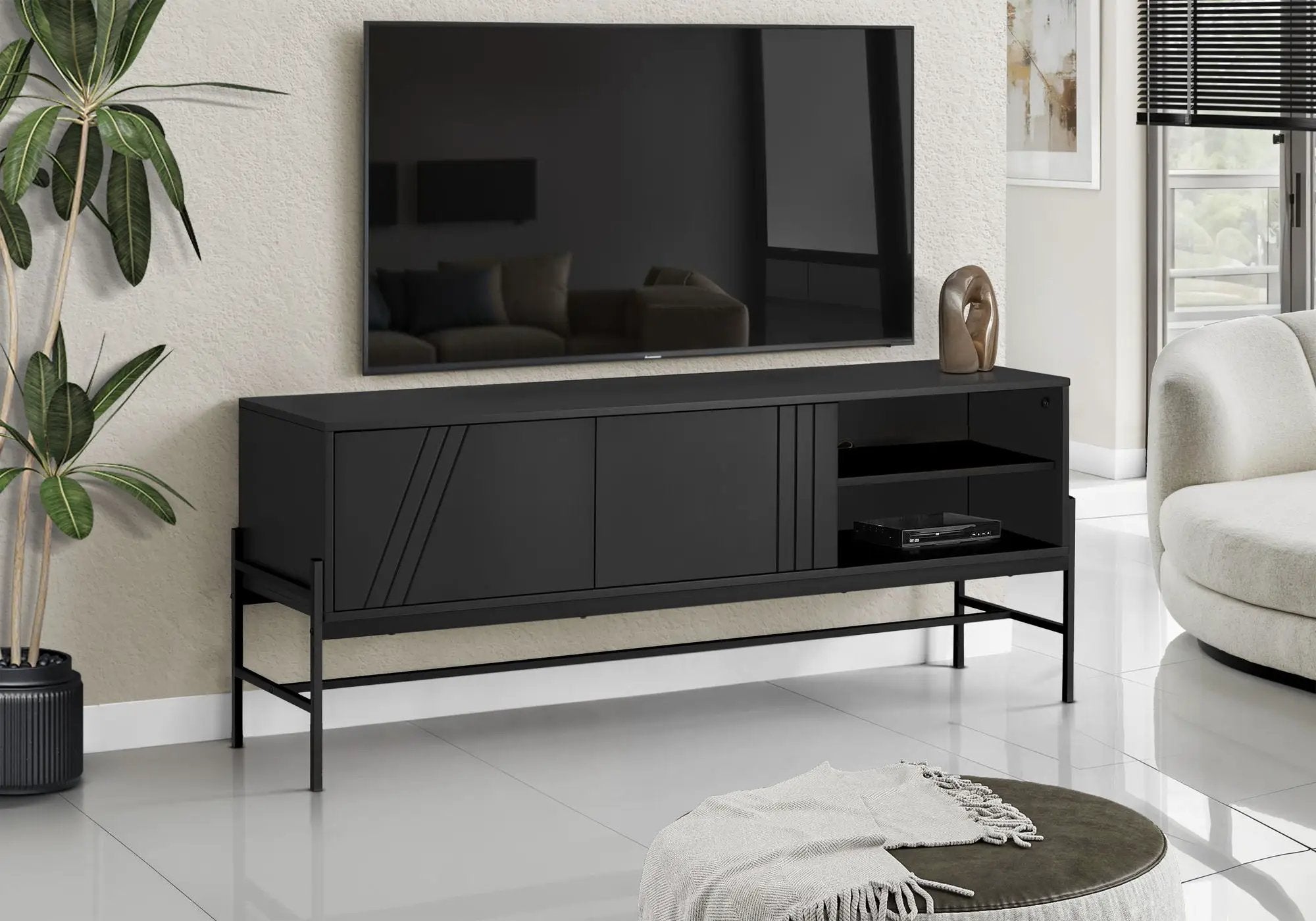 TV Stand, Modern Design Console, Media Entertainment Center, Storage Cabinet, Contemporary & Modern - Black by HouseOfZazla