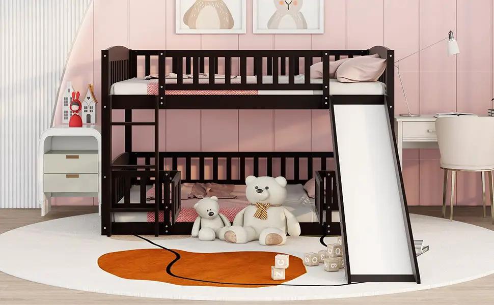 Low Bunk Bed With Slide, Fence And Ladder by Unique Piece Furniture