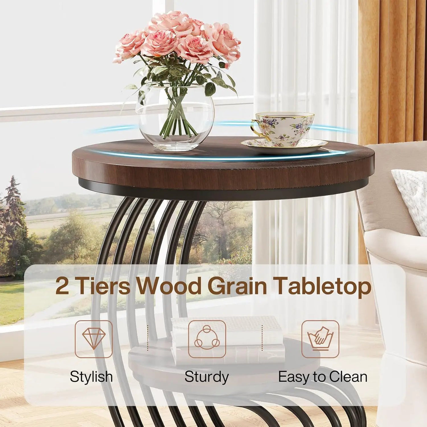 Round Vintage End Table With 2 Tier Storage by HouseOfZazla