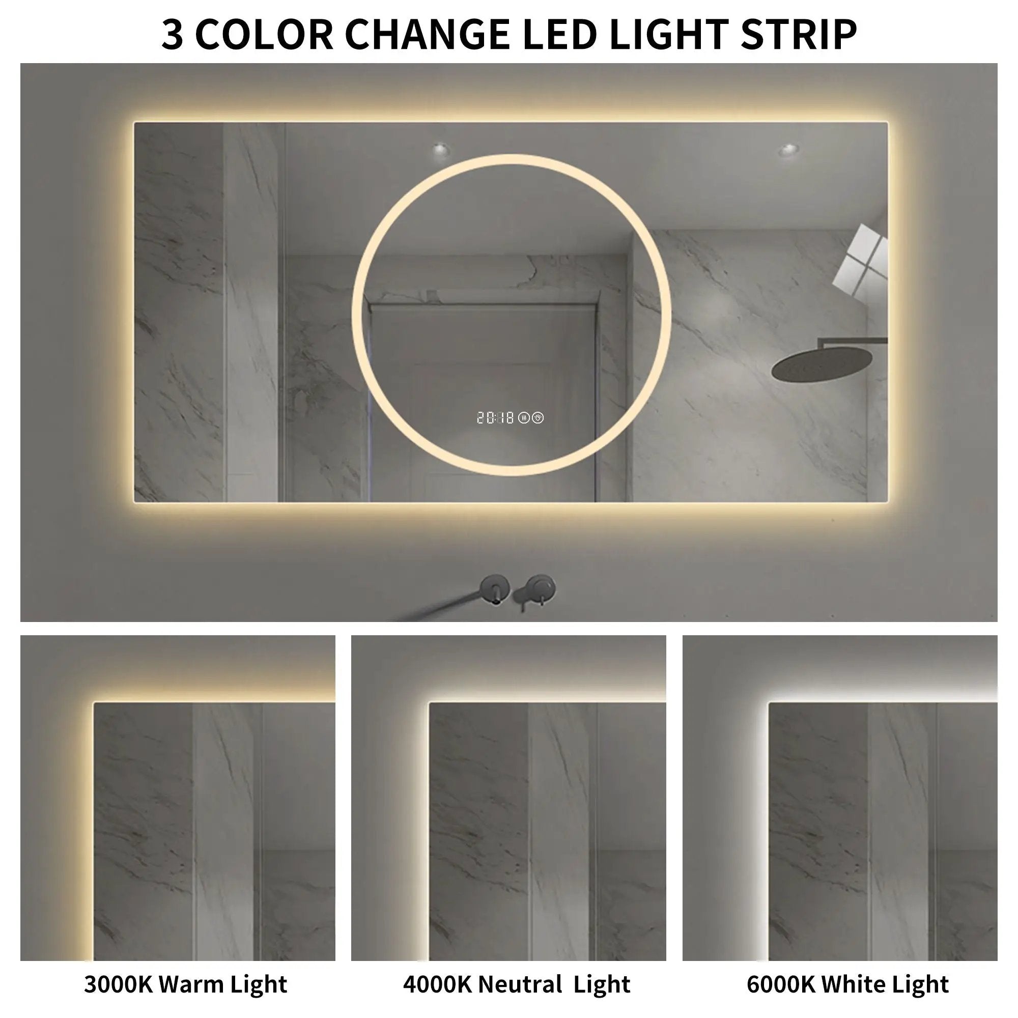 LED Vanity Mirror With Anti Fog & Dimmable Lights, Wall-Mounted - Antique Silver by Unique Piece Furniture