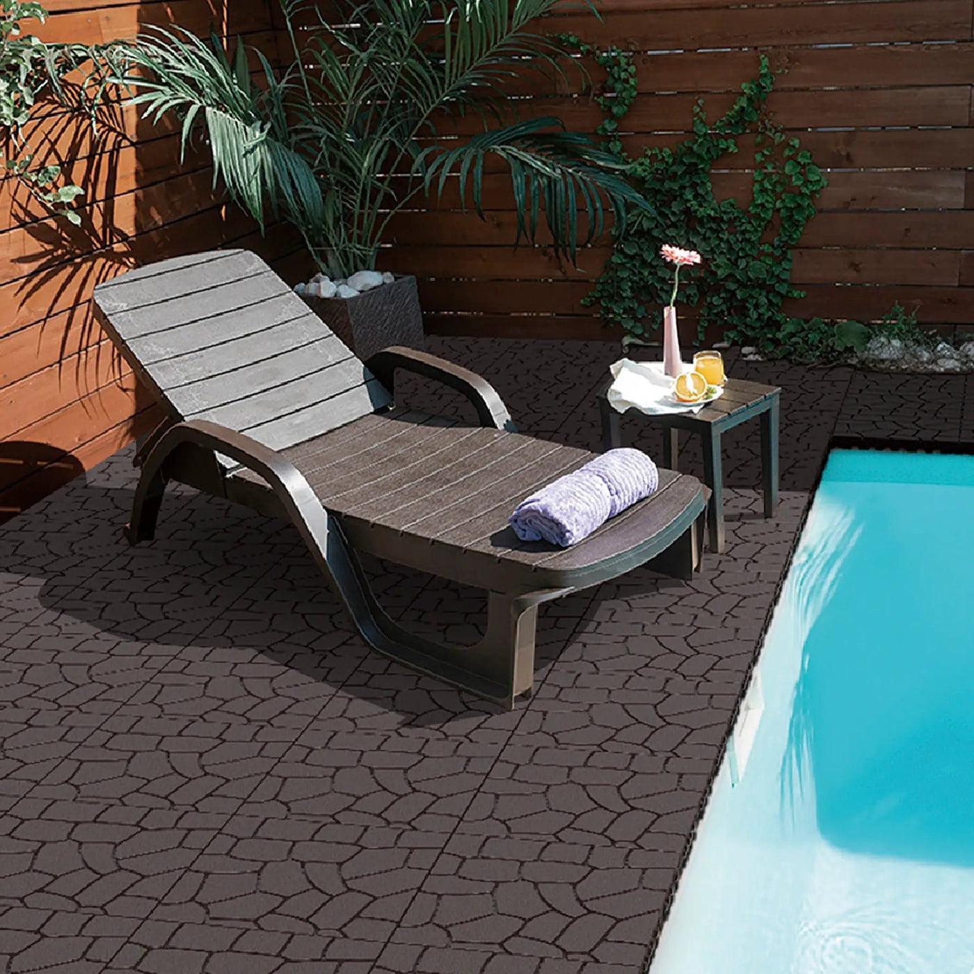 New Stone Texture Patio Deck Tiles, Diy Interlocking Floor Tiles, Easy Installation by HouseOfZazla