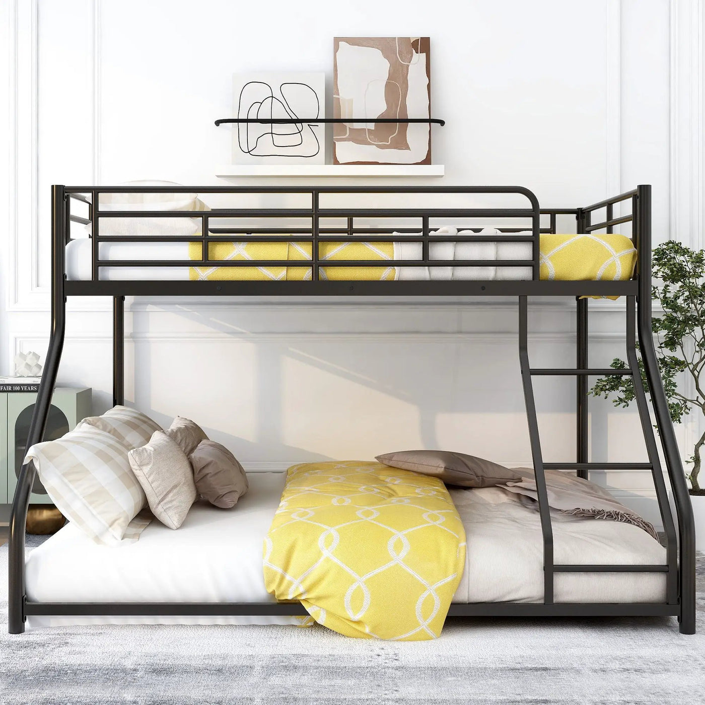 Metal Floor Bunk Bed With Sloped Ladder, Space Saving Design by HouseOfZazla
