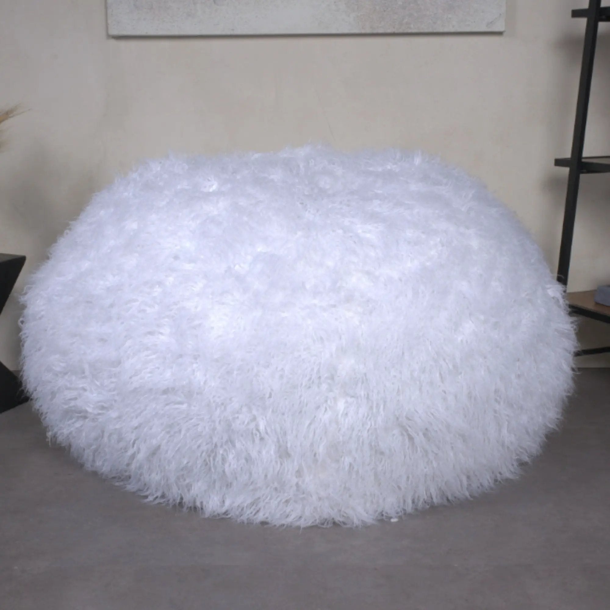 Mahin - Rounded 5 Foot Bean Bag Cozy Modern Design - White by HouseOfZazla