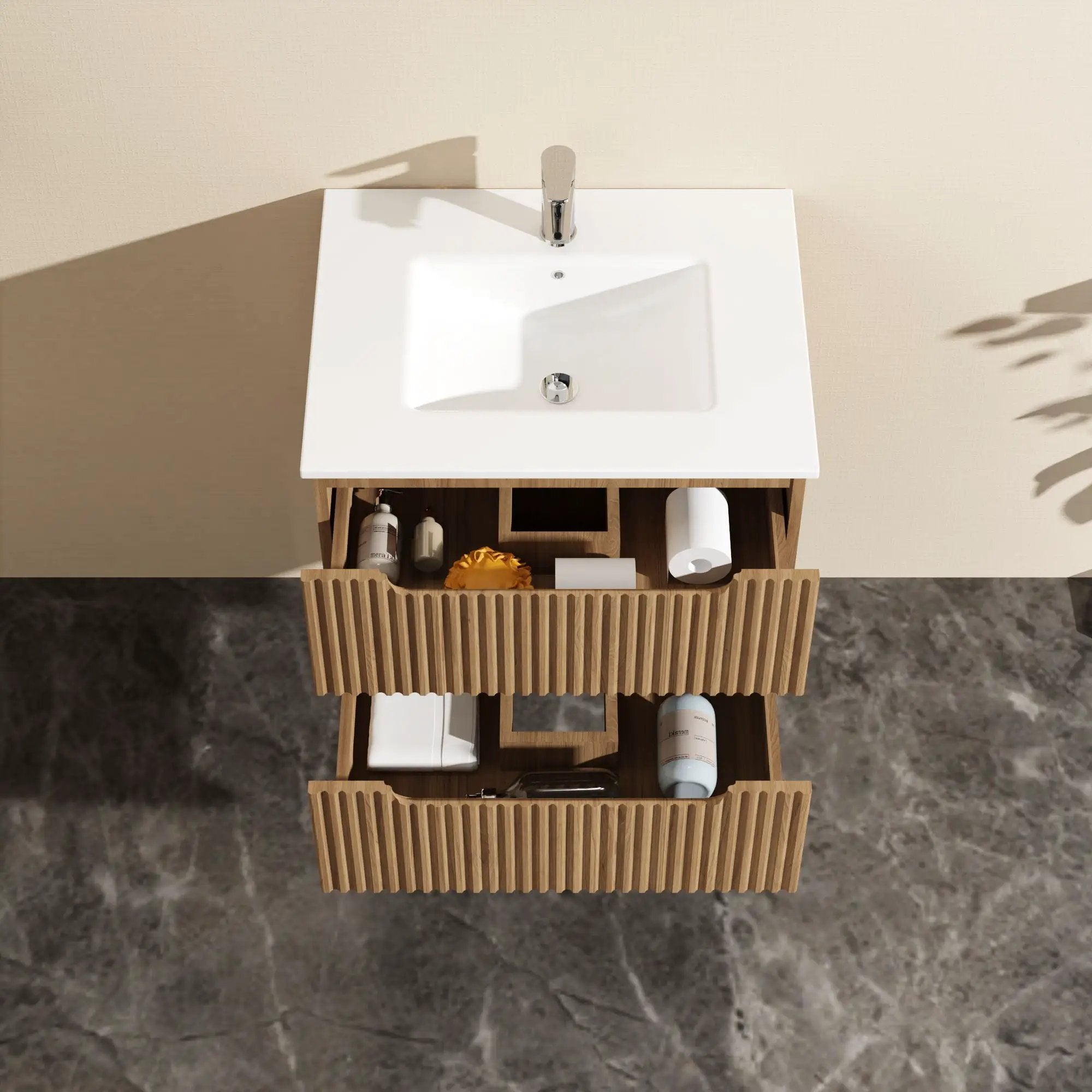24" Wall Mount Bathroom Vanity Cabinet Floating (Cabinet Only) - Walnut by HouseOfZazla
