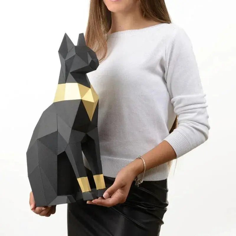 Modern Geometric Black Cat Sculpture for Contemporary Home Decor by House Of Avana