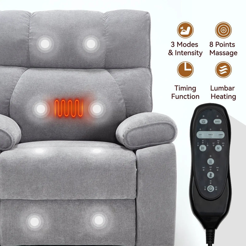 Grey Heat Massage Dual Motor Electric Power Lift Recliner by HouseOfZazla