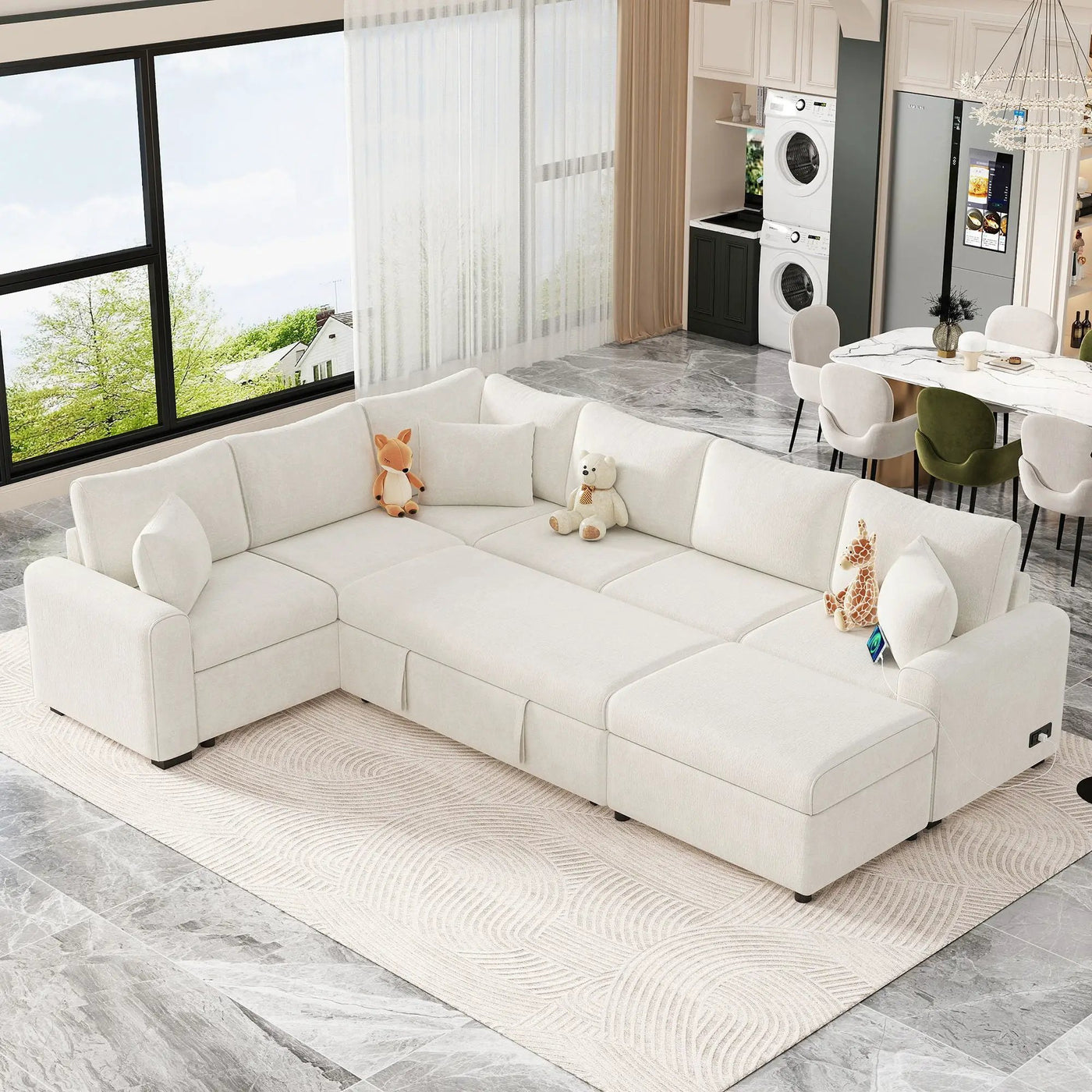 Sectional Sofa Pull-Out Sofa Bed Sleeper With A Storage Ottoman, Three Pillows And Charging Devices For Living Room by Unique Piece Furniture