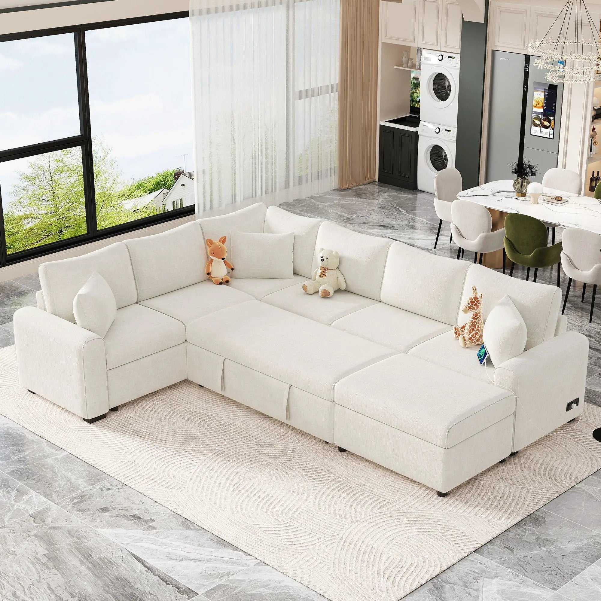 Sectional Sofa Pull-Out Sofa Bed Sleeper With A Storage Ottoman, Three Pillows And Charging Devices For Living Room by HouseOfZazla