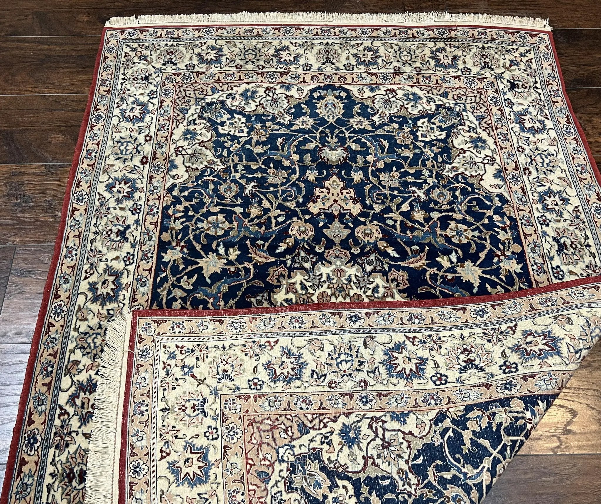 Super Fine Persian Nain Rug 3.6 x 5.4, Navy Blue and Ivory, 700 KPSI by Jewel Rugs