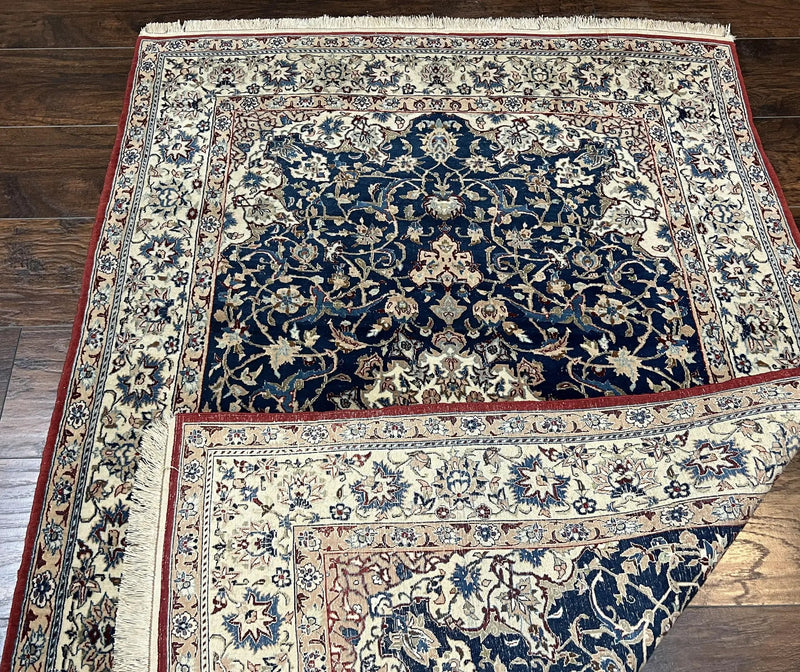 Super Fine Persian Nain Rug 3.6 x 5.4, Navy Blue and Ivory, 700 KPSI by Jewel Rugs