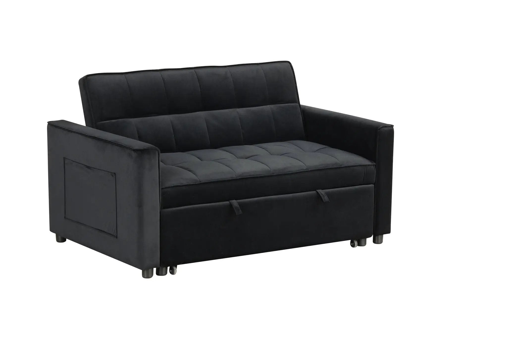 Maeve - Convertible Sleeper Loveseat With Tufting and Side Pocket - Black by HouseOfZazla