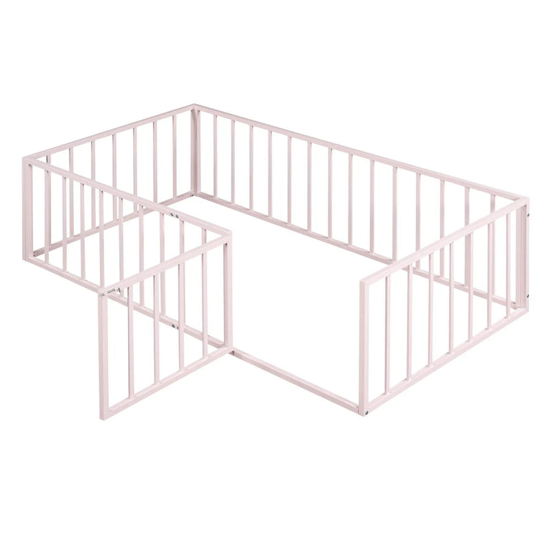Metal Floor Bed Frame With Fence And Door by HouseOfZazla