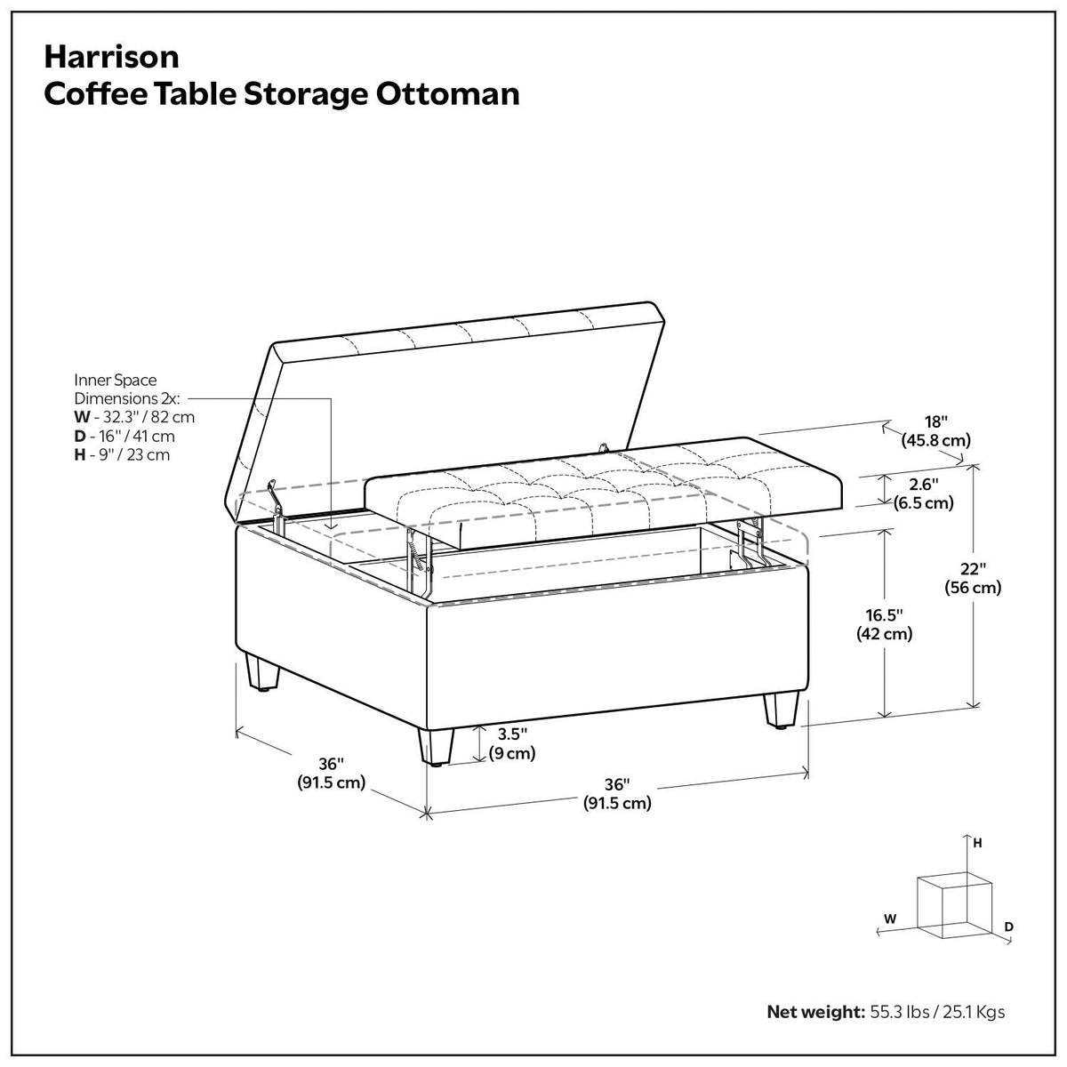 Harrison - Upholstered Coffee Table Storage Ottoman, photo 37 of 40