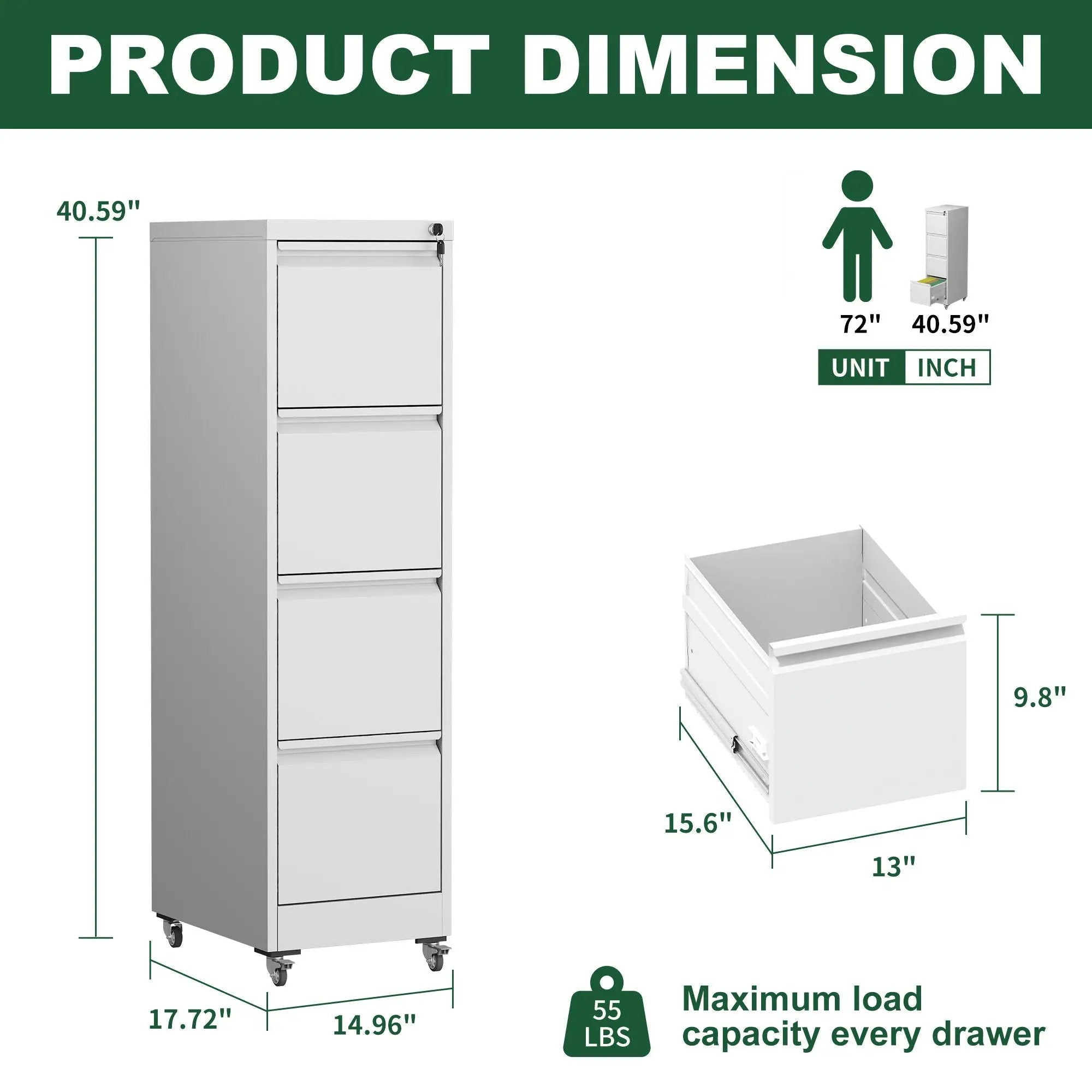 Drawer Metal Locking Vertical File Cabinet With Wheels Heavy Duty Lockable Storage by HouseOfZazla