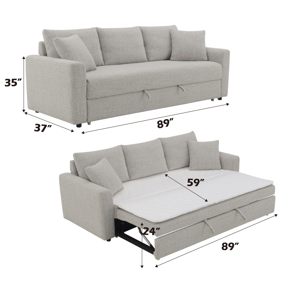 Boucle Sleeper Sectional Sofa with Pull-Out Bed - Beige, photo 2 of 4