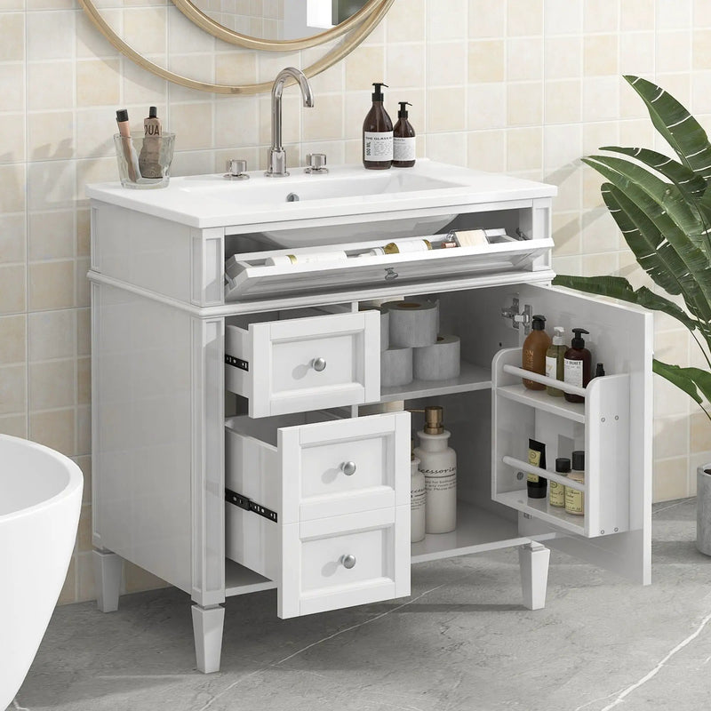 Bathroom Vanity With Top Sink, Modern Bathroom Storage Cabinet With 2 Drawers And A Tip-Out Drawer by HouseOfZazla