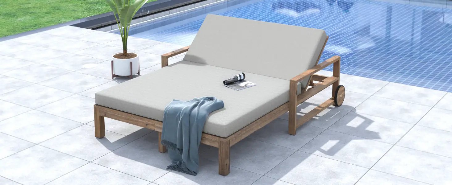 TREXM 1-Piece Farmhouse Wooden Outdoor Sunbed for 2 People by HouseOfZazla