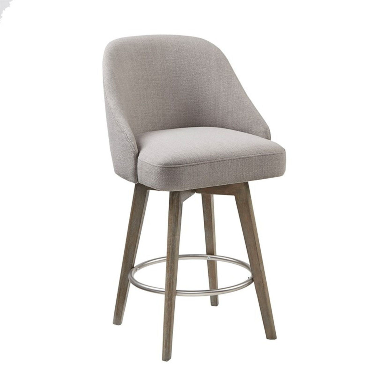 Counter Stool with Swivel Seat and Solid Wood Legs - Beige or Gray