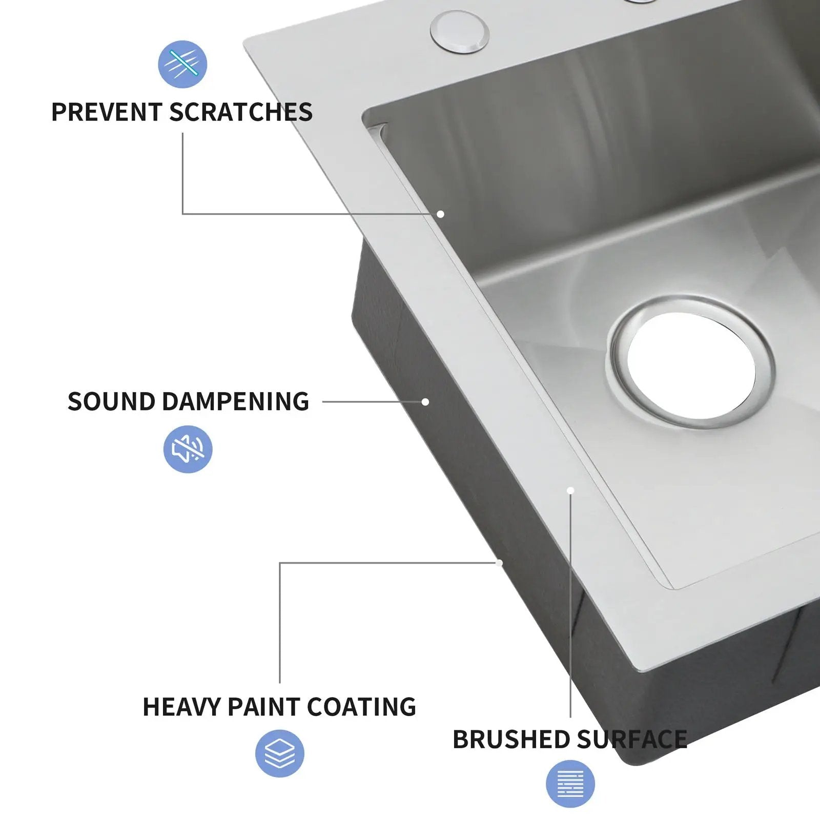 21" Drop In Kitchen Sink With Pull Out Faucet And Sink Cover, 16 Gauge - Brushed Nickel by HouseOfZazla