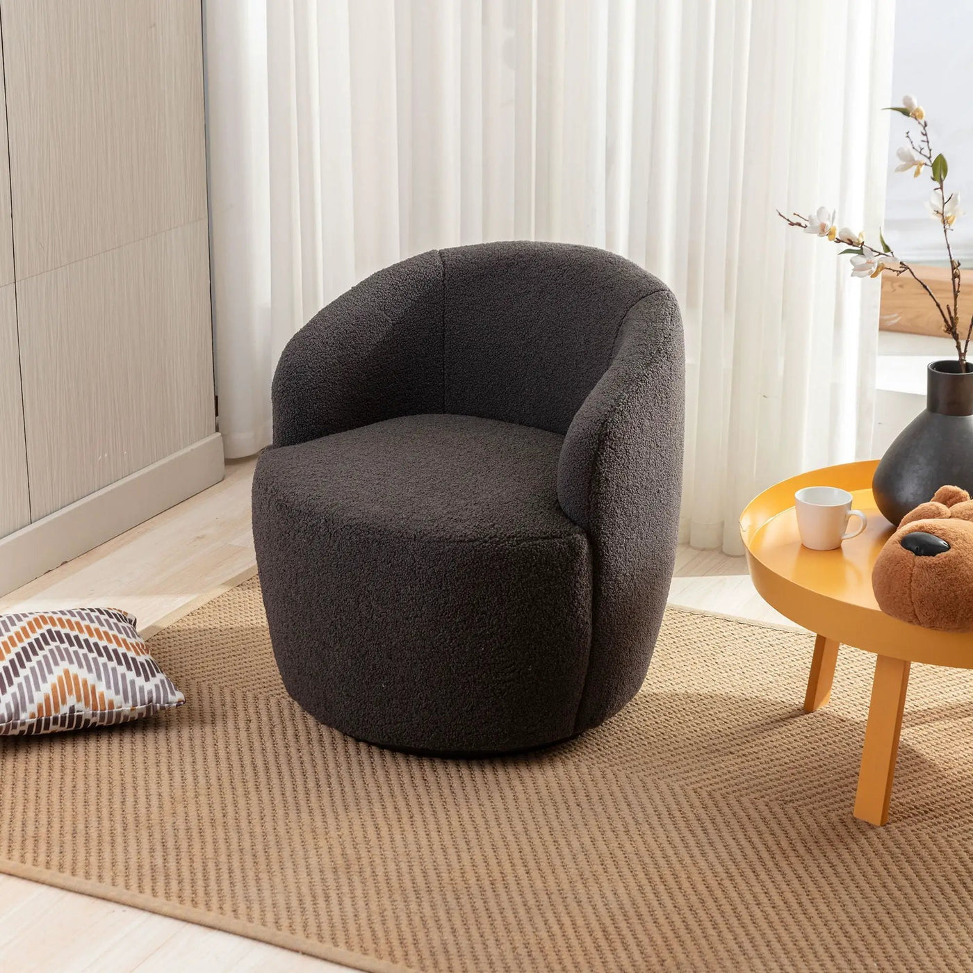 Teddy Fabric Swivel Accent Armchair Barrel Chair by HouseOfZazla
