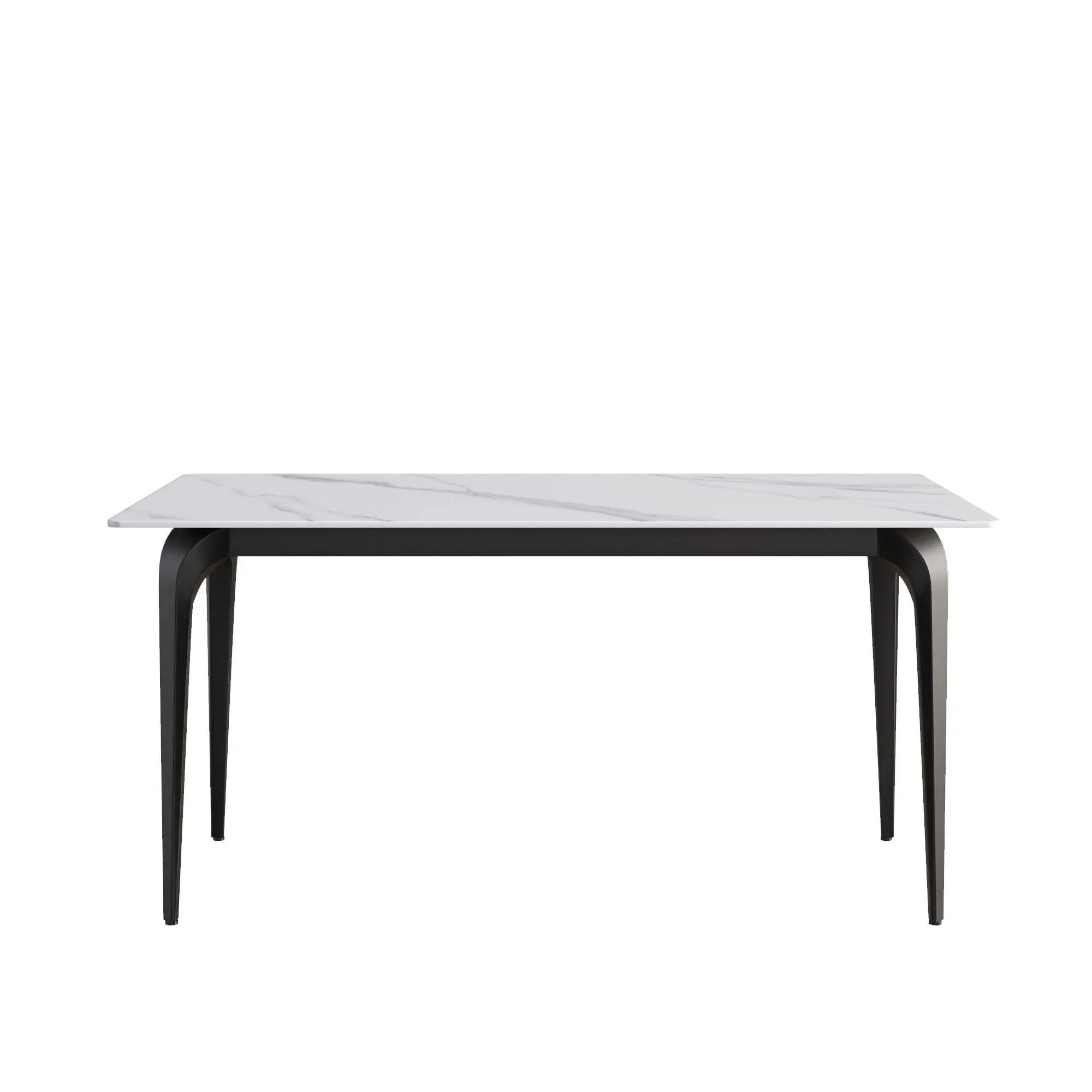 63" Modern Artificial Stone White Straight Edge Black Metal Leg Dining Table, 6 People - White / Black by HouseOfZazla