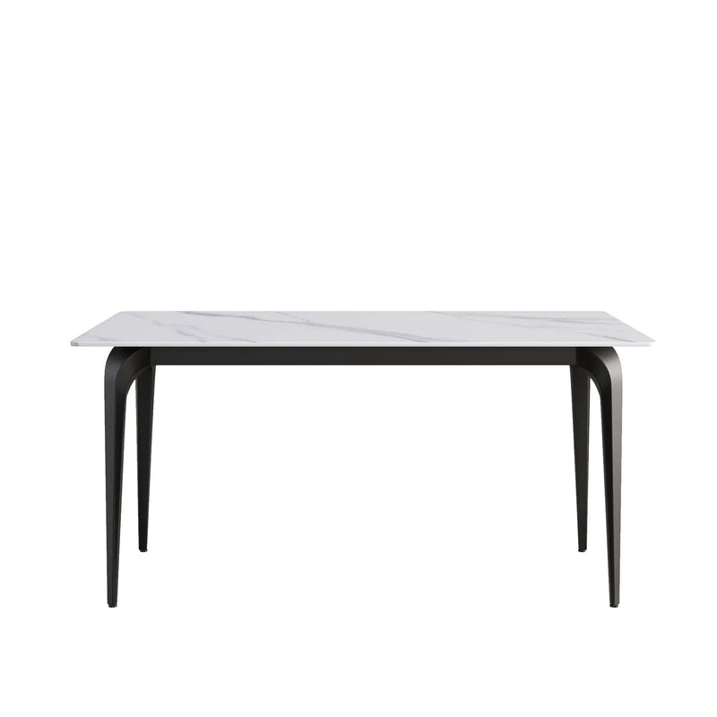63" Modern Artificial Stone White Straight Edge Black Metal Leg Dining Table, 6 People - White / Black by HouseOfZazla