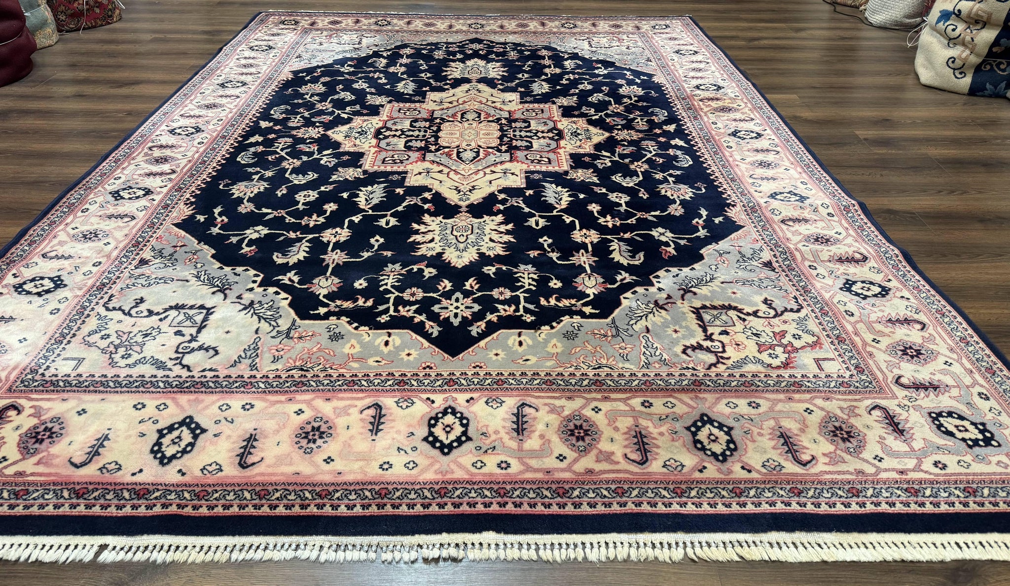 Karastan Rug 8x11 Navy Serapi, Kara Shah Rug, Navy Blue, Vintage Karastan Area Rug Wool Pile Karastan Rug by Jewel Rugs