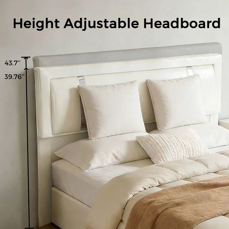 Upholstered Platform Bed Frame With Adjustable LED Headboard, USB C-Charging, Hydraulic Lift by HouseOfZazla